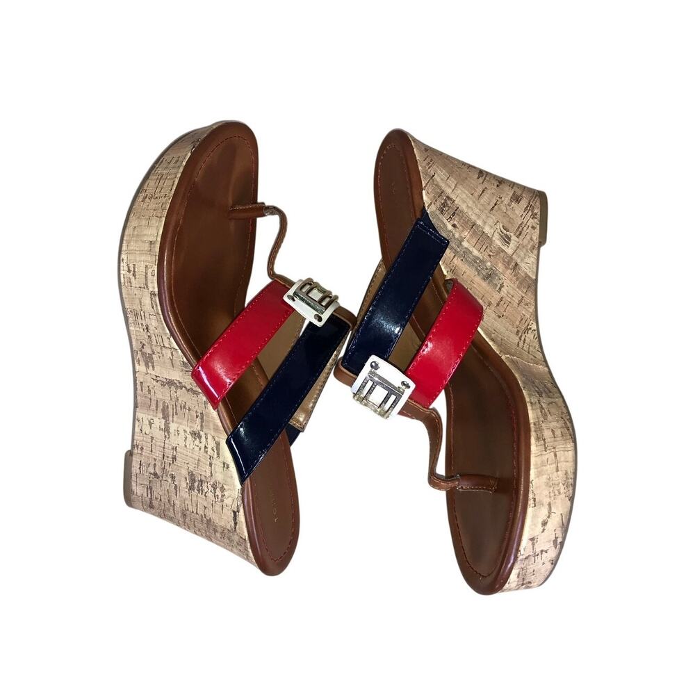 Tommy Hilfiger Wedges Heels Women’s 7M Striped Slide On Summer Casual Shoes
